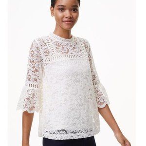 Loft Lace Blouse Bell Sleeves NWOT Large Cream Ivory